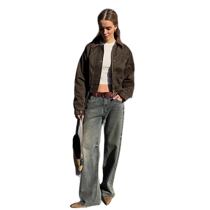 Faux leather jacket for women with an attractive leopard pattern and an elastic waist Lune London