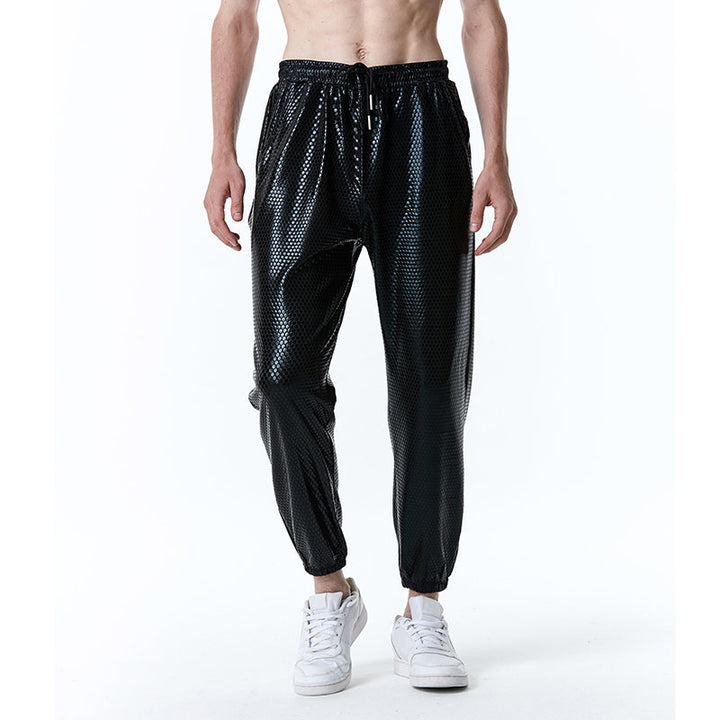 Futuristic mesh pants for men with a trendy metallic look Lune London