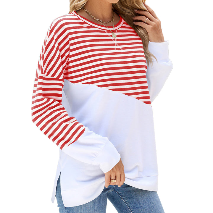 Casual women's sweatshirt with striped design and contrasting hem Lune London