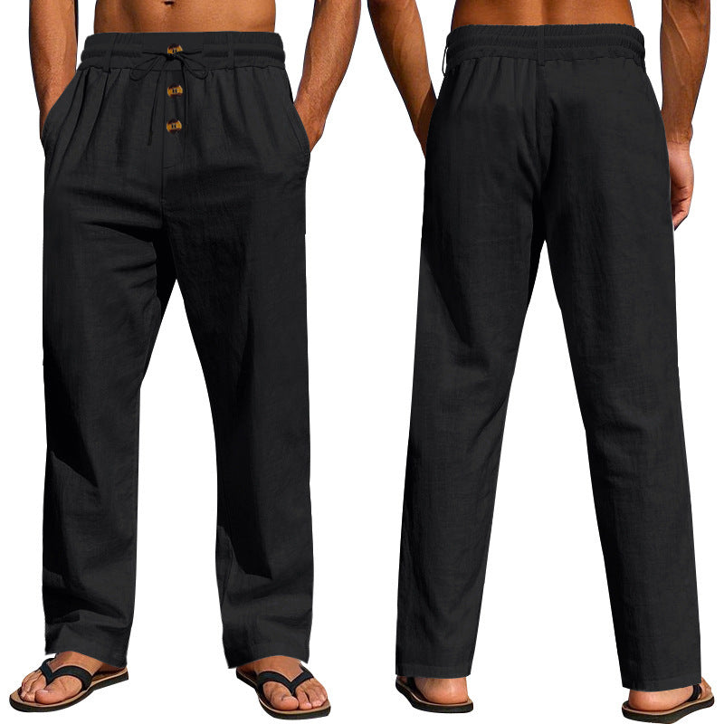 Comfortable and airy linen pants for men with elastic waistband and practical pockets Lune London