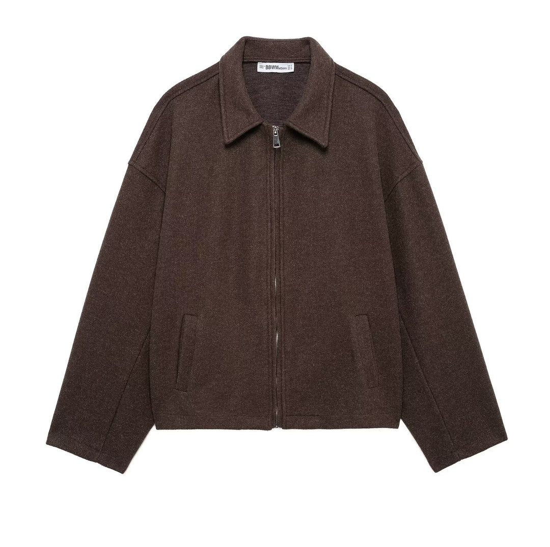 Fashionable women's transitional jacket with a stylish high collar and practical zippered pockets Lune London