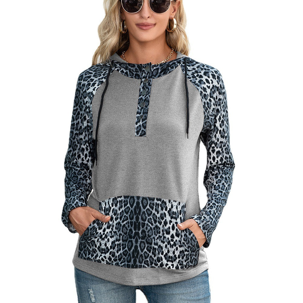 Ladies hoodie with leopard print and kangaroo pocket Lune London