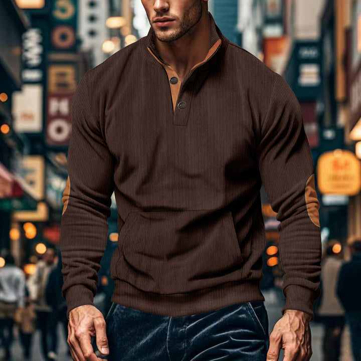Casual sweater for men with high collar and button placket Lune London