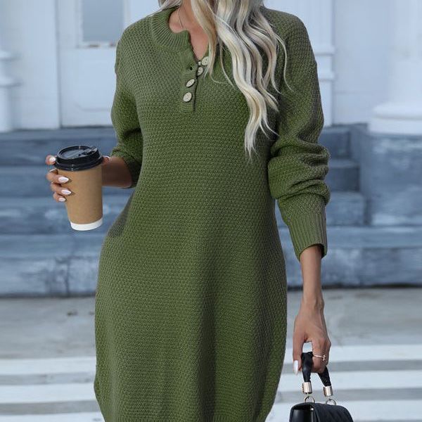 Robe tricotée pour femme avec patte de boutonnage et coupe décontractée Chic & Stil