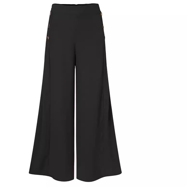Lune London | Women's Palazzo Pants with Decorative Button Details and Wide Leg