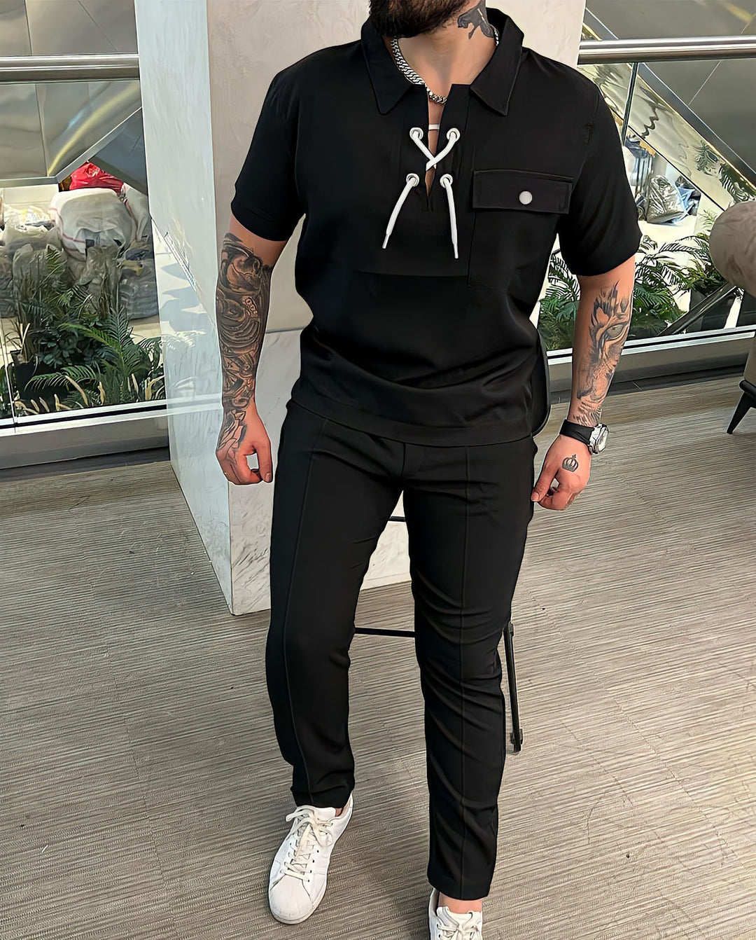 Stylish men's outfit with drawstring details Lune London