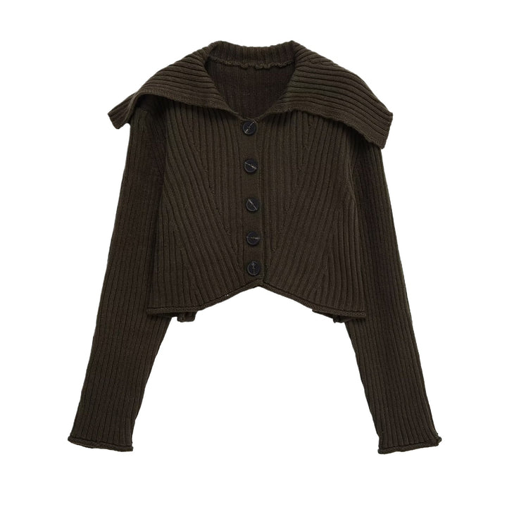 Cropped knitted jacket for women with large collar and button closure Lune London