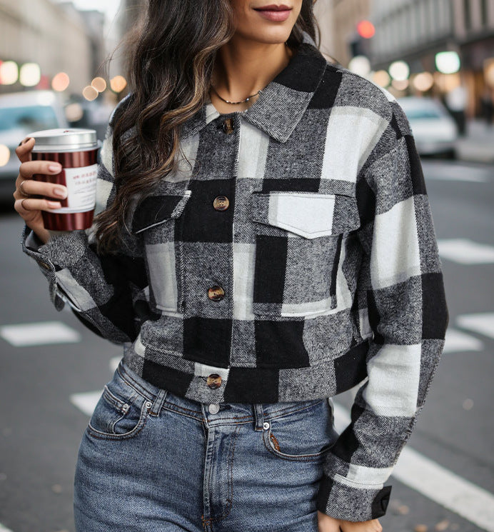 Casual checkered jacket for women cropped style Lune London