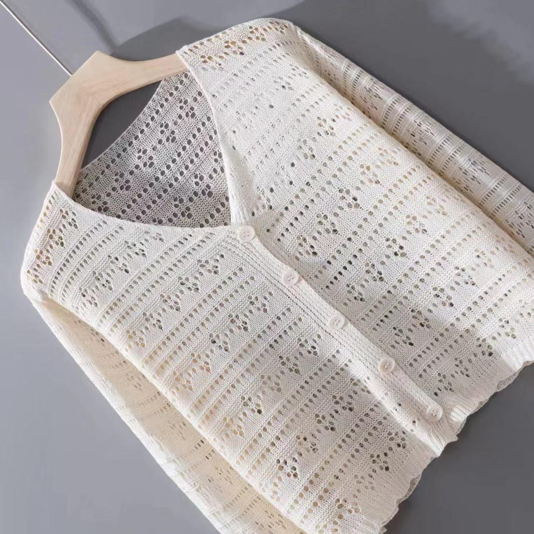 Women cardigan with delicate lace pattern and button details Lune London