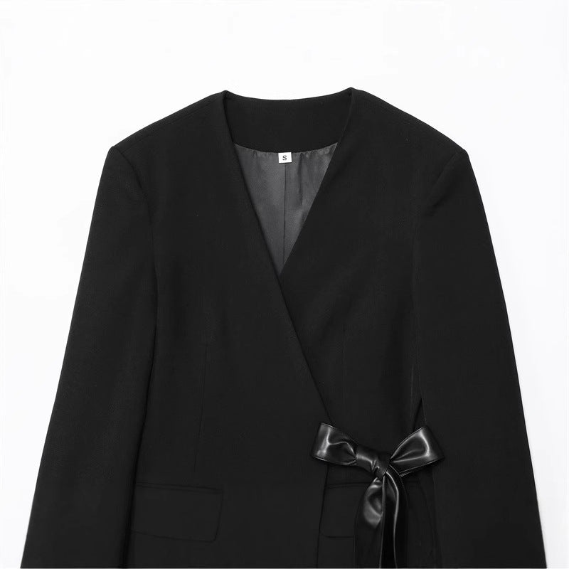 Elegant wrap blazer jacket for women with adjustable satin belt Lune London