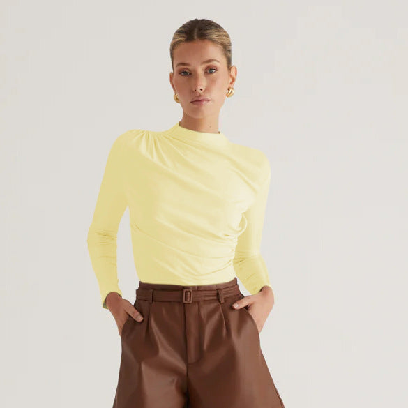 Women's Long Sleeve Shirt with Elegant Wrap Design and High Neck Collar Chic und Stil
