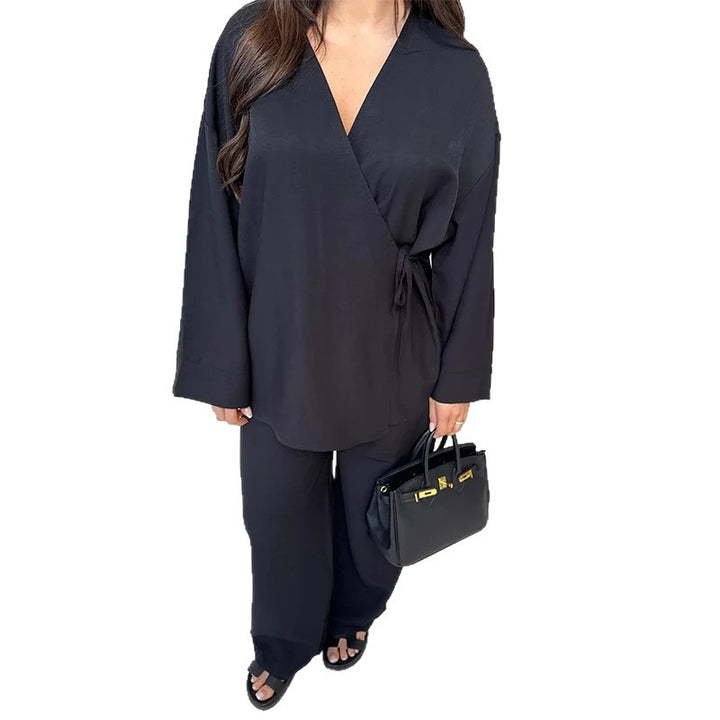 Ensemble élégant et décontracté pour femmes comprenant un haut et un pantalon large Chic & Stil