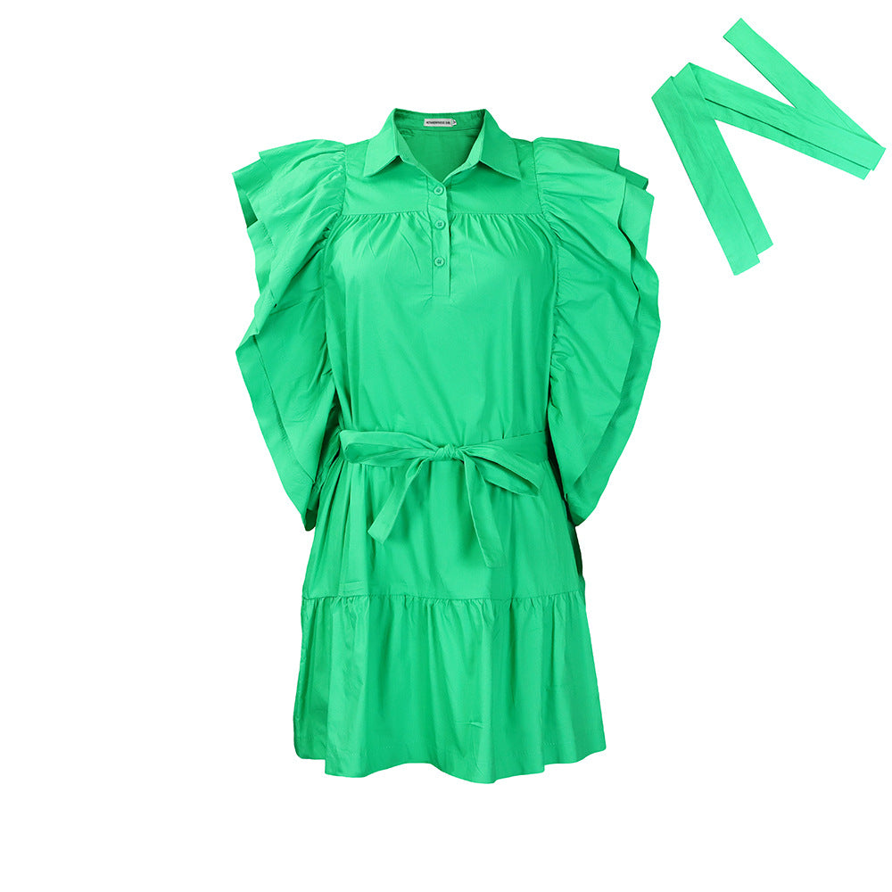 Shirt dress for women with voluminous ruffle sleeves and a belt at the waist Lune London