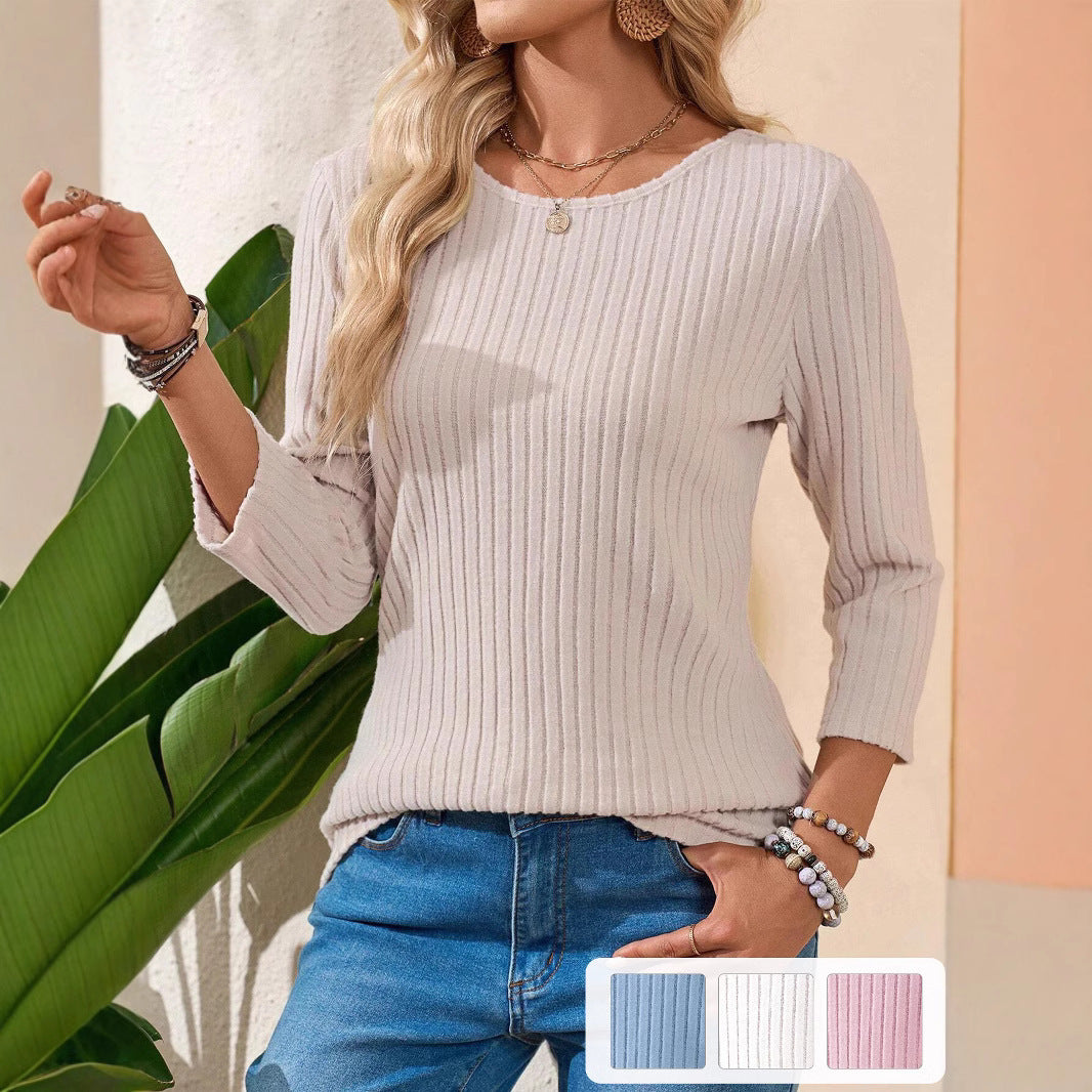 Casual ribbed top for women with 3/4 sleeves Lune London