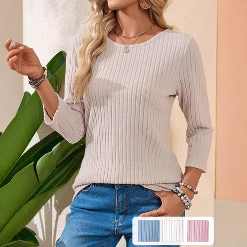 Casual ribbed top for women with 3/4 sleeves Lune London
