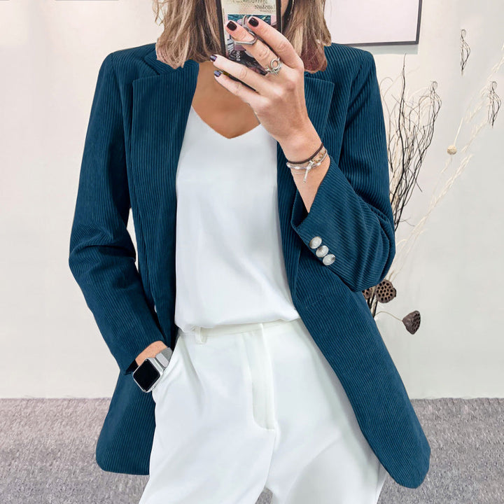 Women Structured Cord Blazer with Elegant Button Details Lune London