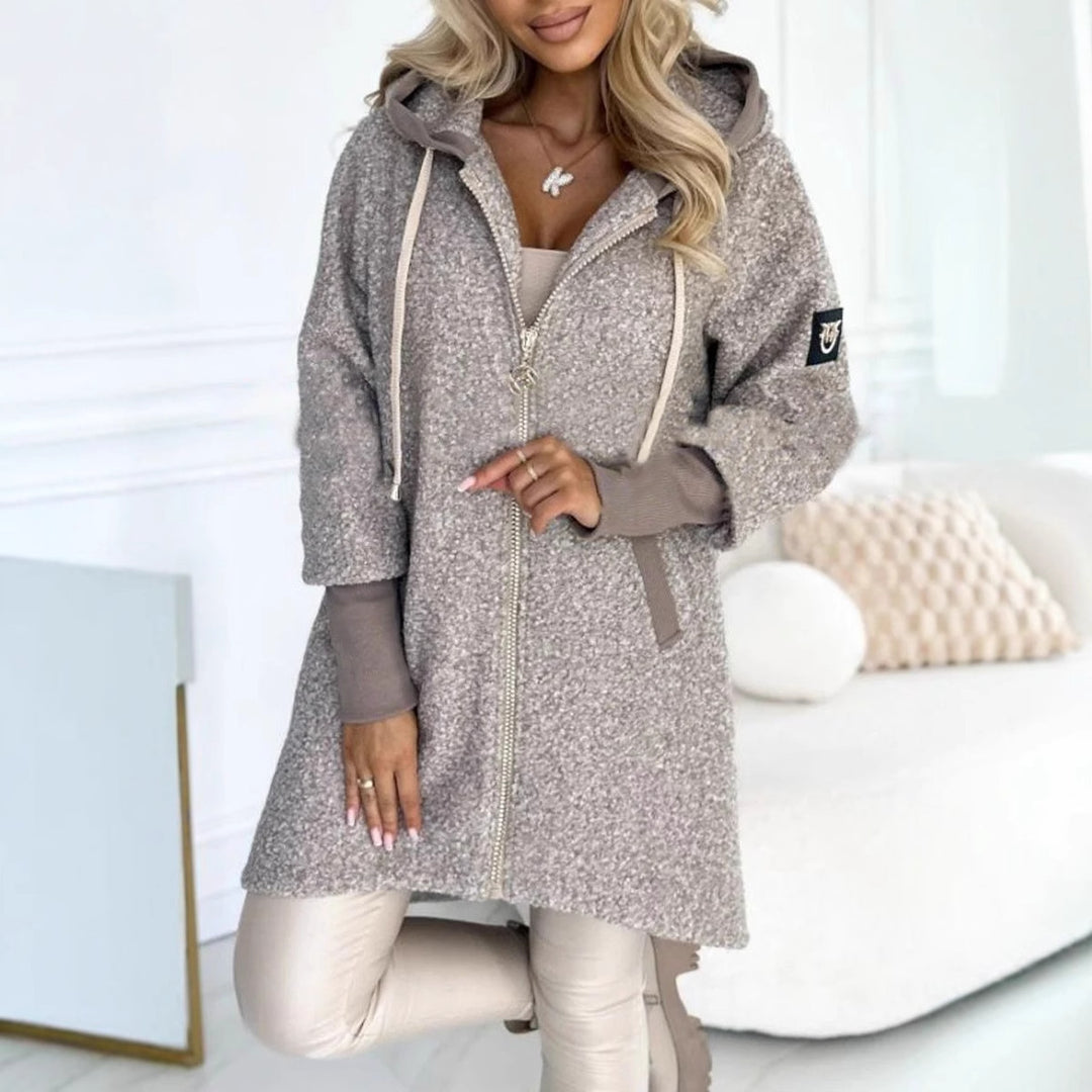 Ladies fleece long jacket with high quality zipper and hood Lune London