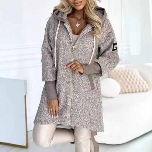 Ladies fleece long jacket with high quality zipper and hood Lune London