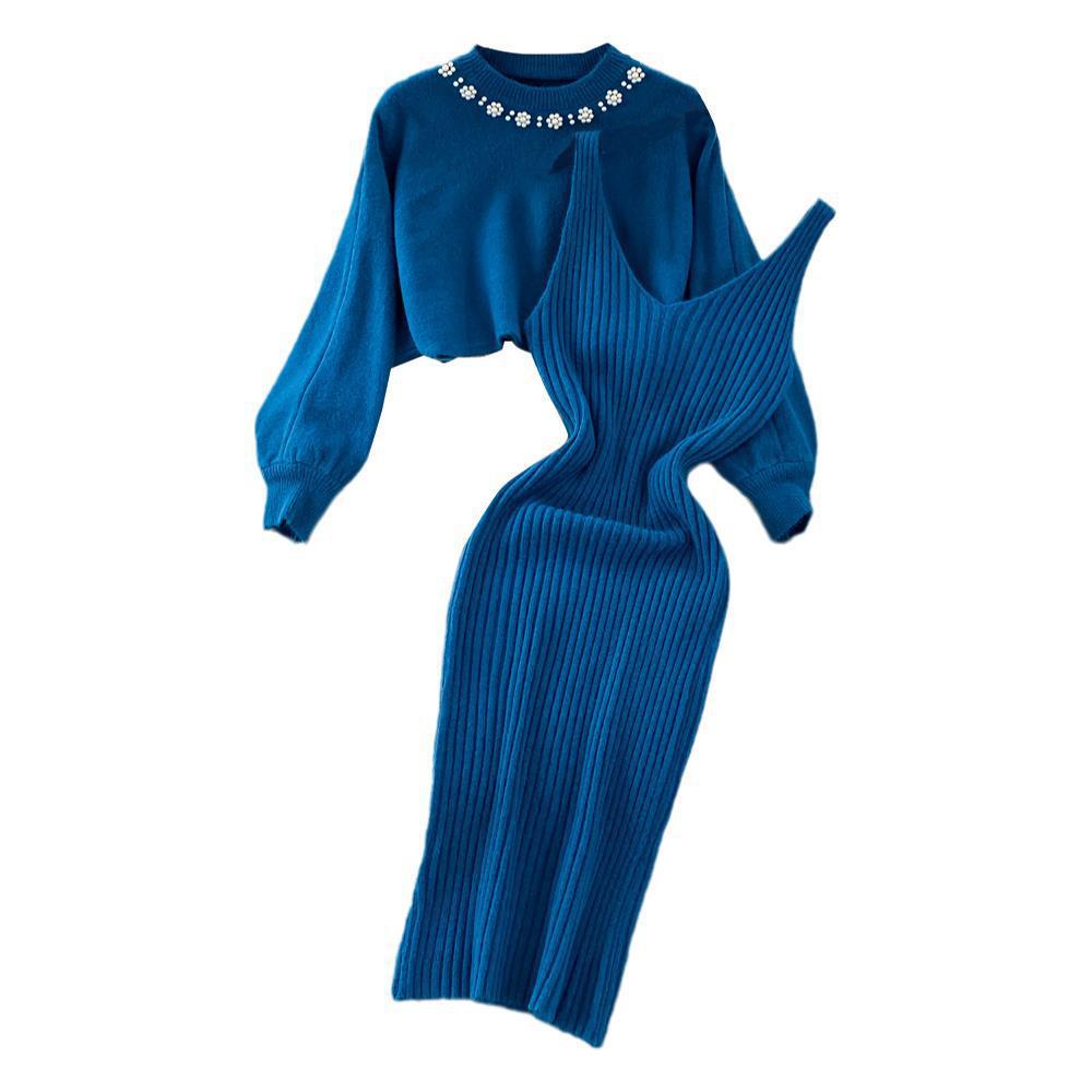Robe Tricotée Élégante pour Femmes avec Décolleté en V et Manches Bouffantes Chic & Stil