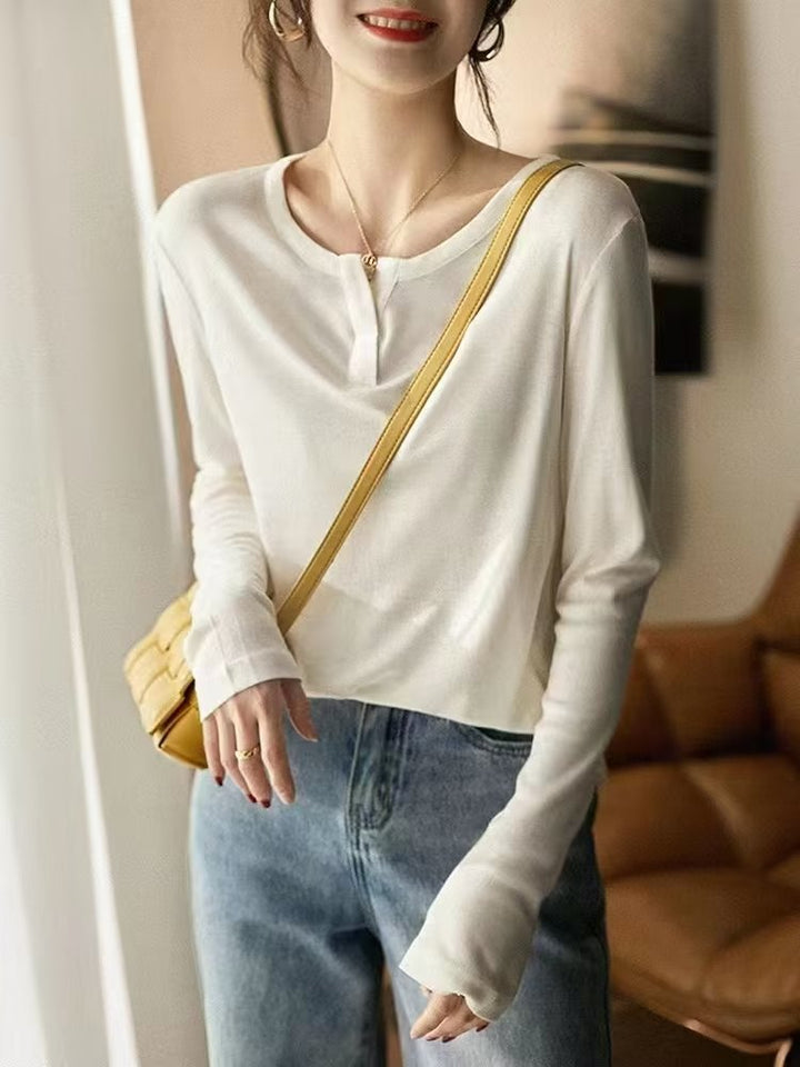 Haut décontracté à manches longues pour femmes avec patte de boutonnage Chic & Stil