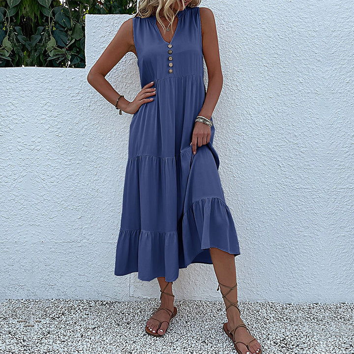 Lune London Women's Sleeveless Maxi Dress with Ruffle Detail