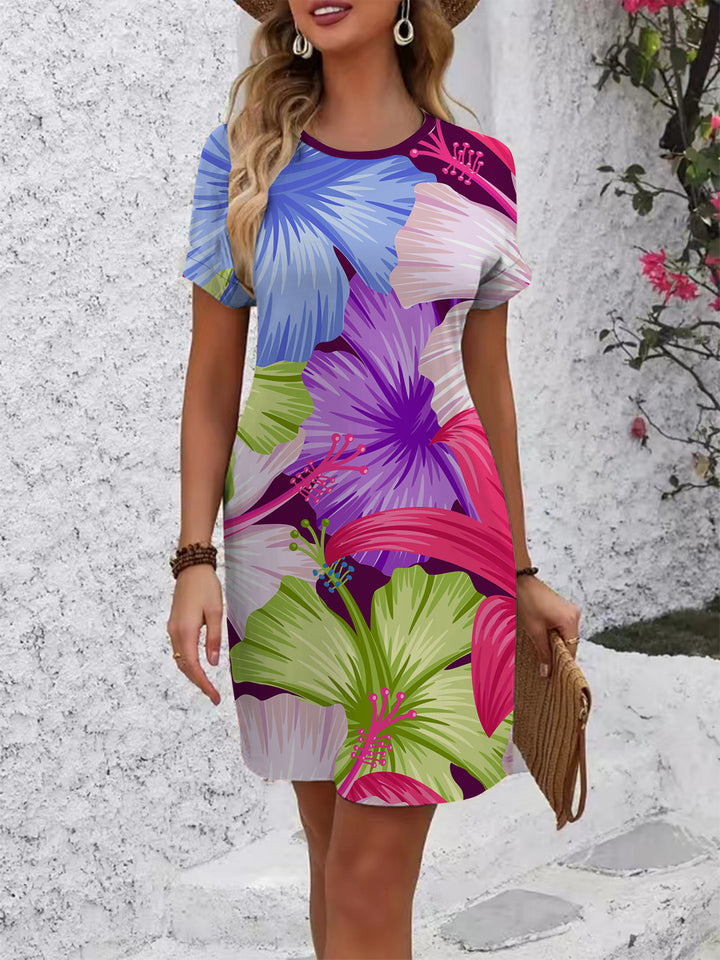 Women's casual T-shirt dress with colorful floral pattern and comfortable fit Lune London