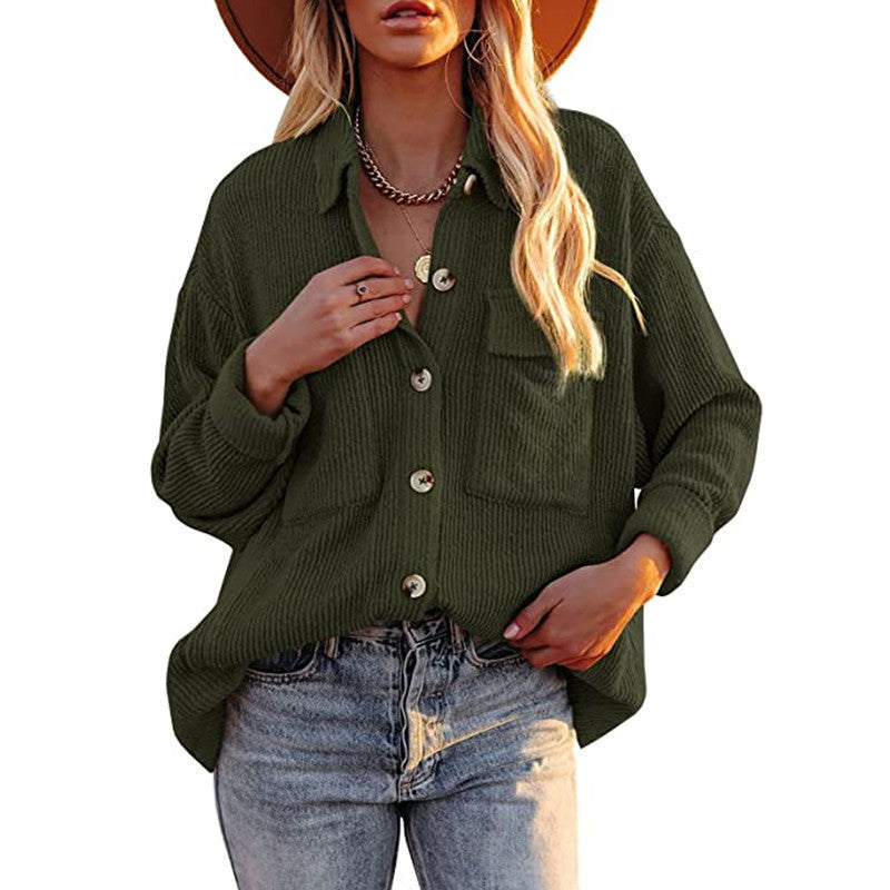 Women's Casual Knit Cardigan with Button Placket and Chest Pocket Lune London