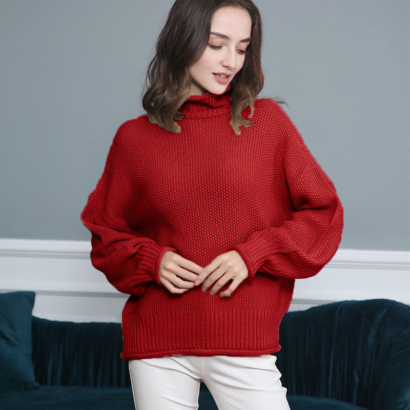 Pull femme en grosse maille avec col roulé et coupe aérienne Lune London