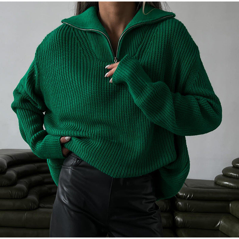 Pull en tricot oversize pour femmes avec col montant et fermeture éclair Chic & Stil