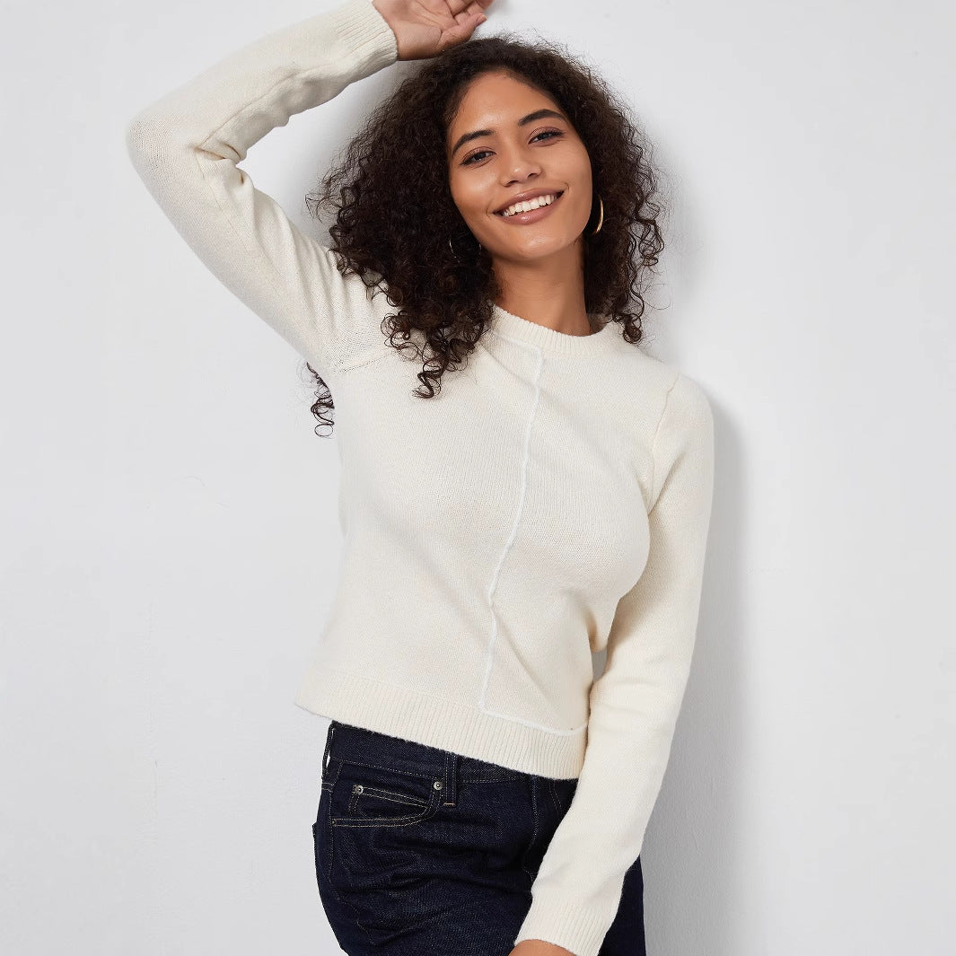 Pull en tricot pour femmes avec un joli col rond et des détails de couture modernes Lune London