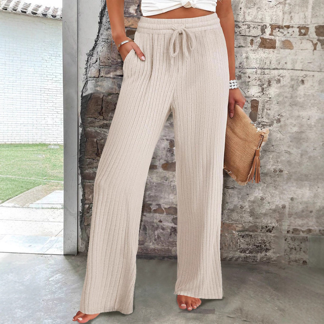 Wide ribbed knit pants for women with elastic waistband Lune London