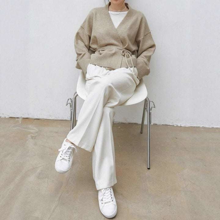 Hybrid cardigan for women with wide ribbed edge and belt Lune London