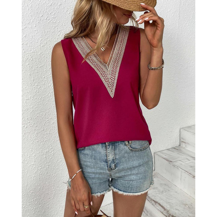 Women Elegant Satin V Neck Blouse with Elaborate Lace Trimmings Lune London