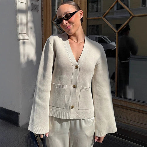 Casual knitted jacket for women with wide sleeves and button detail Lune London