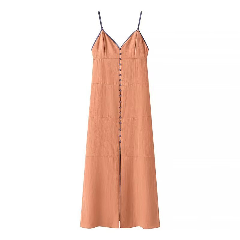 Maxi dress for women with fine button details and a delicate V neck Lune London
