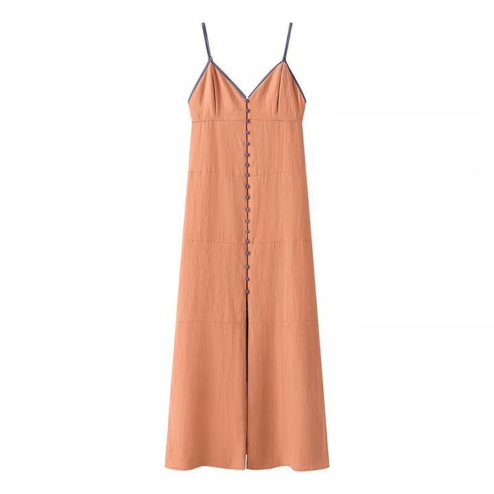Maxi dress for women with fine button details and a delicate V neck Lune London