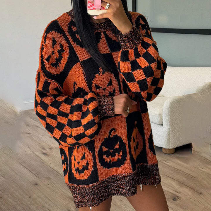 Thick knit sweater for women with a modern ghost pattern and a casual fit Lune London