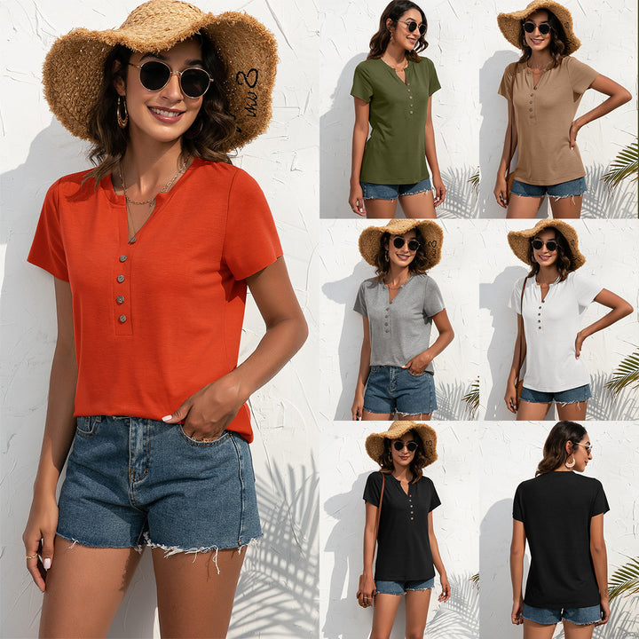 Casual Henley T-shirt for women with button details and round neck Lune London