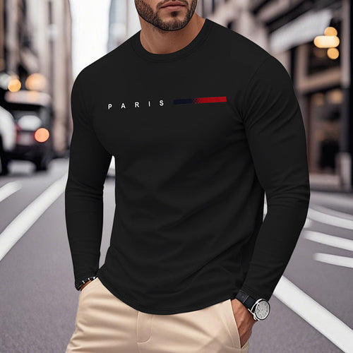 Men's Long Sleeve T-Shirt with Modern Paris Print and Elastic Hem Lune London