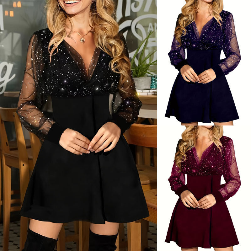 Women Elegant dress with transparent sleeves and sparkling details Lune London