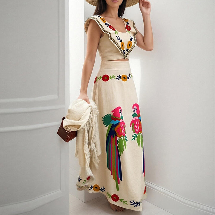 Robe Maxi Élégante pour Femmes avec Broderie Artistique et Manches Volantes Chic & Stil