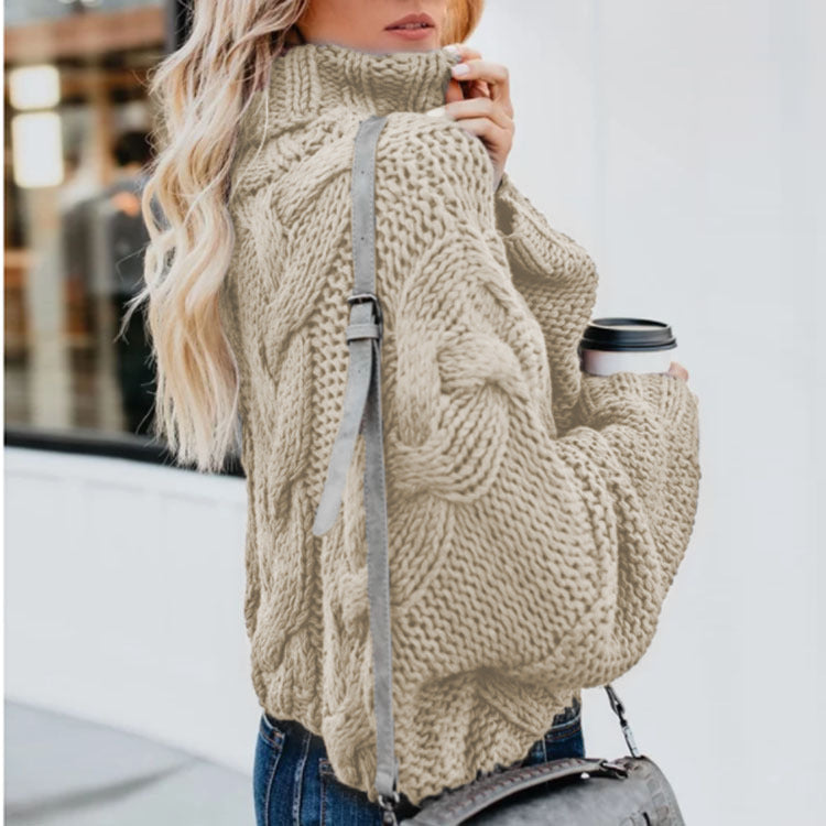 Thick knit pullover for women with high collar and twisted pattern Lune London