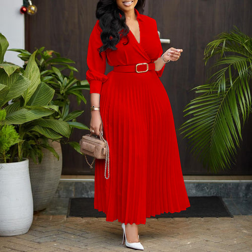 Pleated wrap dress for women with belt and pretty collar Lune London