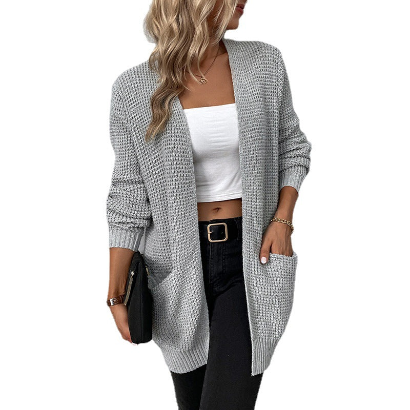 Casual knit jacket for women with deep pockets and open cut Lune London