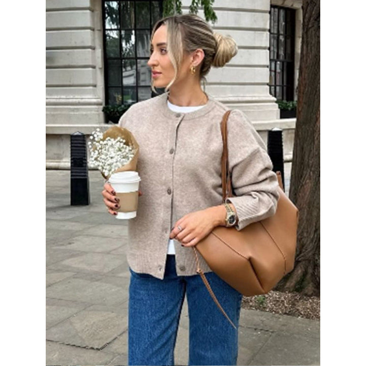 Womens knitted jacket with comfortable design featuring practical buttons Lune London