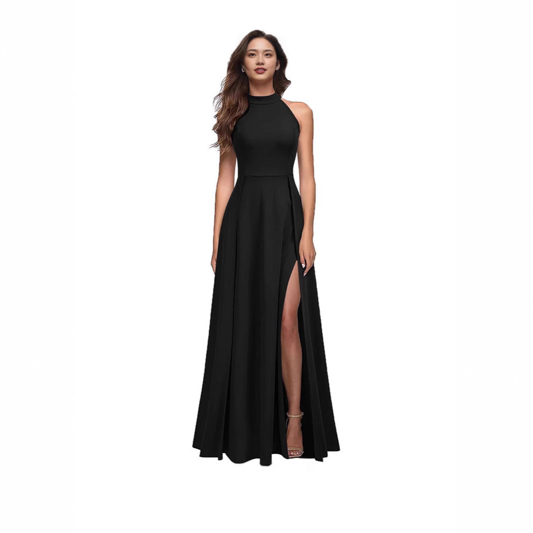 Elegant maxi dress for women with side slits and high collar Lune London