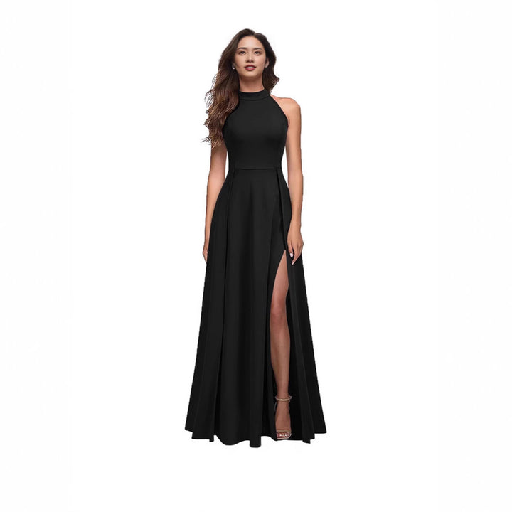 Elegant maxi dress for women with side slits and high collar Lune London