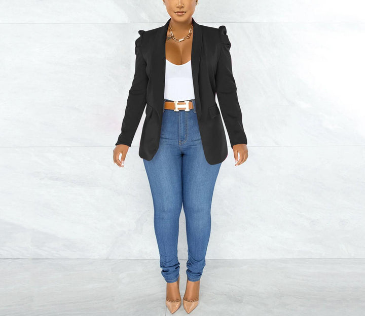 Ladies elegant blazer jacket with puff sleeves and fitted cut Lune London