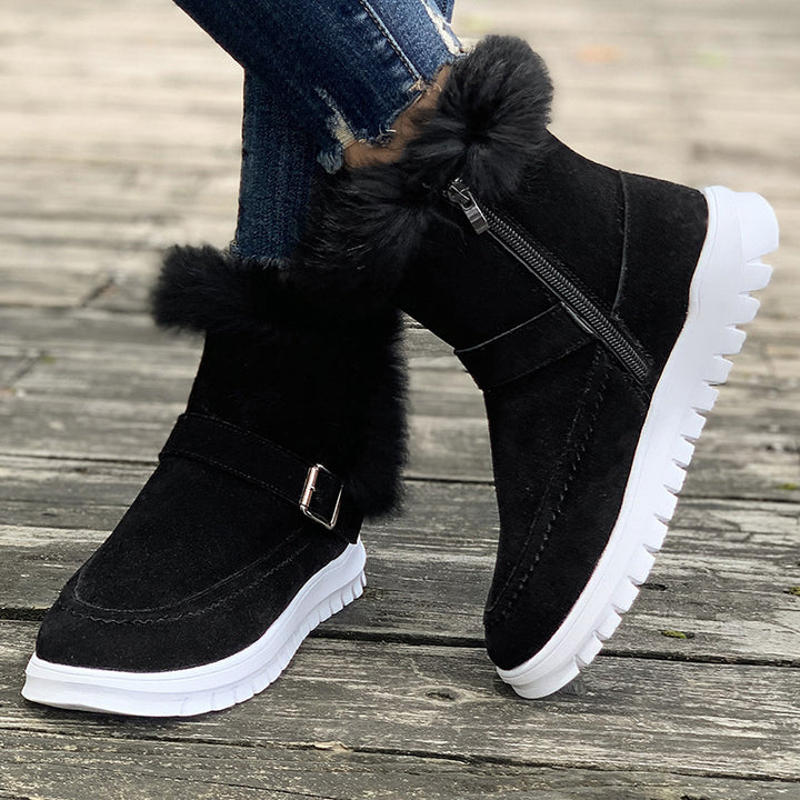 Warm lined boots for women with trendy fur trim Lune London