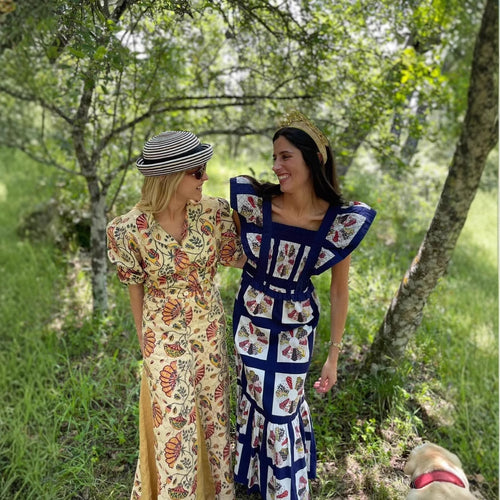 Maxi dress for women with refined ruffle details and a colorful printed design Lune London